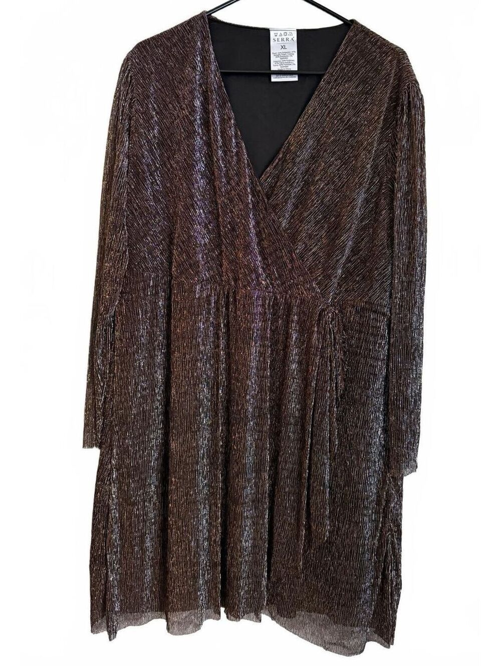 Serra Dress Size XL Extra Large Metallic Shimmery Faux Wrap Evening Party Brown